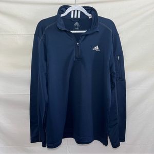 ADIDAS 1/4 Zip Warm Up Jacket Blue 3 White Stripe Size Large